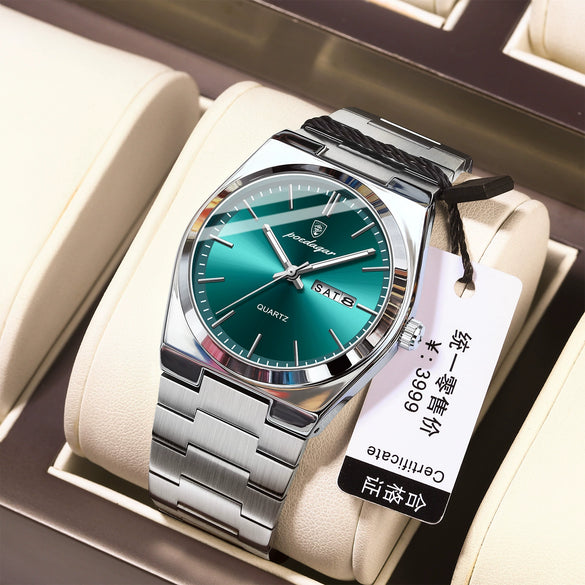 Men's Ultrathin Waterproof Luminous Quartz Watch Stainless Steel Strap Alloy Case Mineral Strengthened Glass Mirror Round Dial Leisure Style
