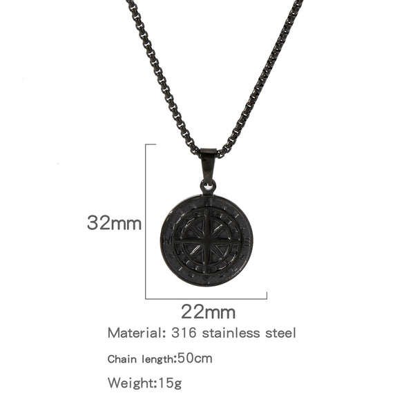 Men's Viking Nordic Style Metallic Compass Pendant Necklace With Ochain And Electroplating