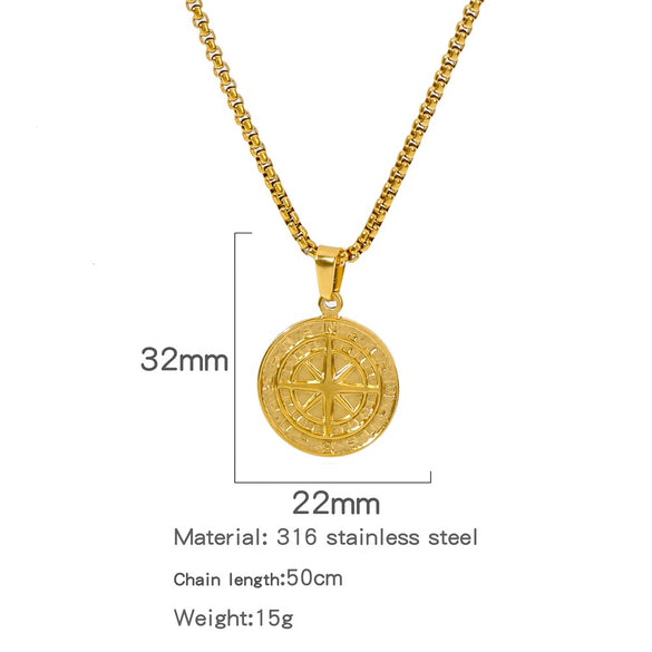 Men's Viking Nordic Style Metallic Compass Pendant Necklace With Ochain And Electroplating