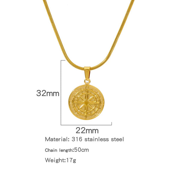 Men's Viking Nordic Style Metallic Compass Pendant Necklace With Ochain And Electroplating