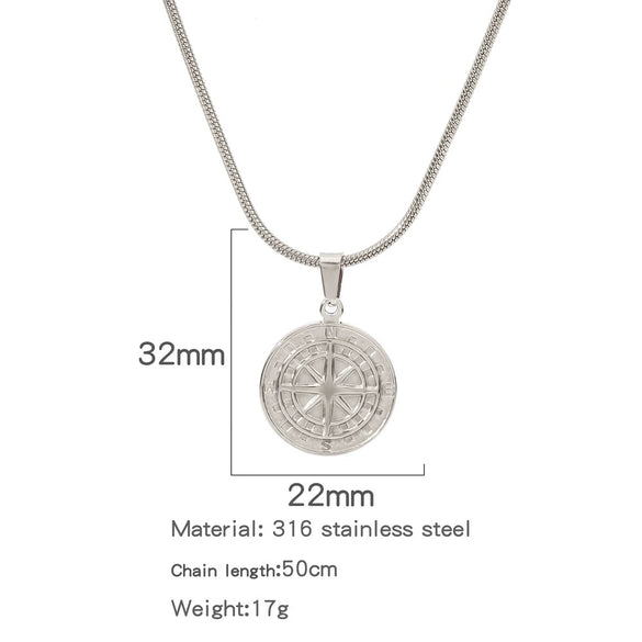 Men's Viking Nordic Style Metallic Compass Pendant Necklace With Ochain And Electroplating