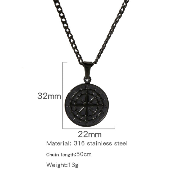 Men's Viking Nordic Style Metallic Compass Pendant Necklace With Ochain And Electroplating
