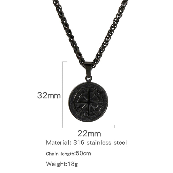 Men's Viking Nordic Style Metallic Compass Pendant Necklace With Ochain And Electroplating