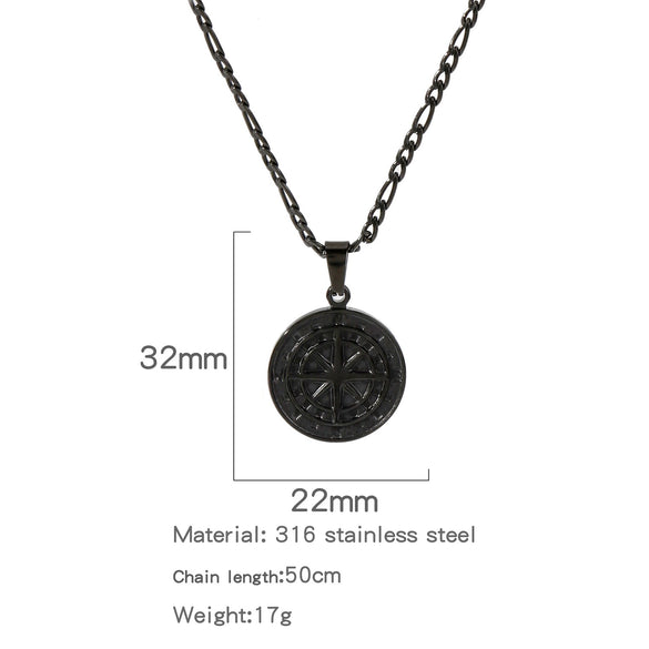 Men's Viking Nordic Style Metallic Compass Pendant Necklace With Ochain And Electroplating