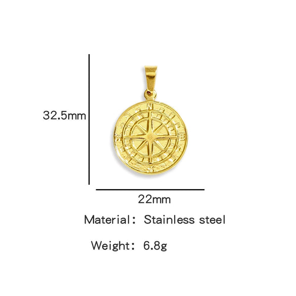 Men's Viking Nordic Style Stainless Steel Metallic Compass Pendant Necklace With Dripping Oil Design