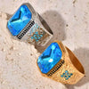 Men's Vintage Geometric Titanium Steel Electroplated Ice Blue Rhinestone Ring