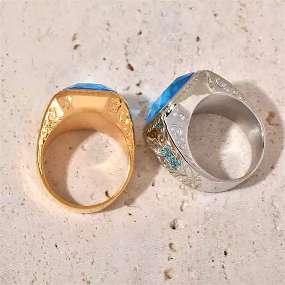Men's Vintage Geometric Titanium Steel Electroplated Ice Blue Rhinestone Ring