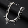 Men's Waist Chain Pendant Pearl Cross Metal Purely Handmade