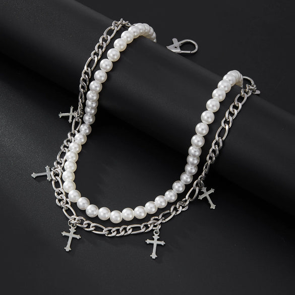 Men's Waist Chain Pendant Pearl Cross Metal Purely Handmade