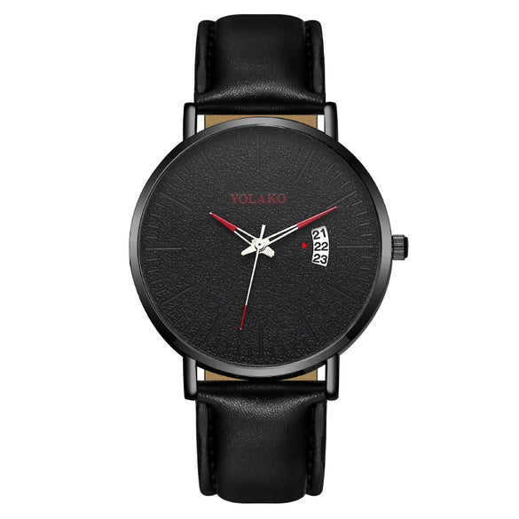 Men's Watch Alloy Case Leather Strap Fashion Round Dial