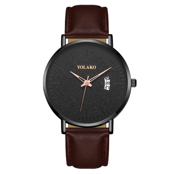 Men's Watch Alloy Case Leather Strap Fashion Round Dial