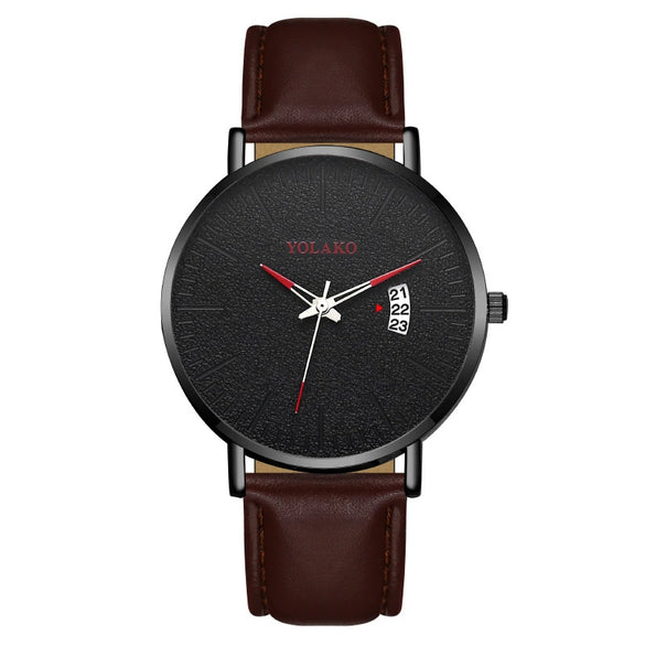 Men's Watch Alloy Case Leather Strap Fashion Round Dial