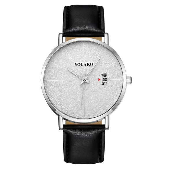 Men's Watch Alloy Case Leather Strap Fashion Round Dial