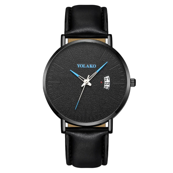 Men's Watch Alloy Case Leather Strap Fashion Round Dial