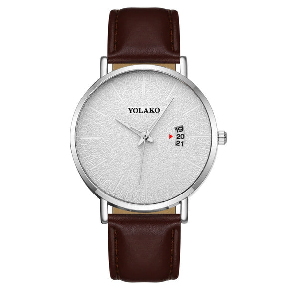 Men's Watch Alloy Case Leather Strap Fashion Round Dial