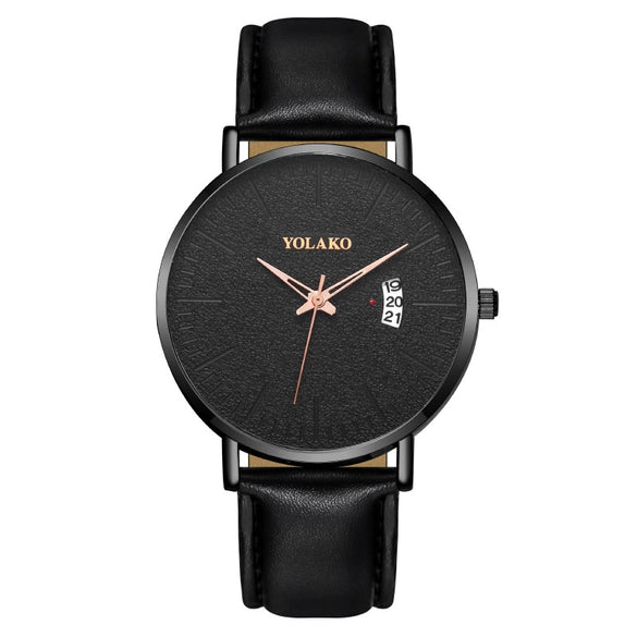 Men's Watch Alloy Case Leather Strap Fashion Round Dial