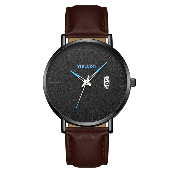 Men's Watch Alloy Case Leather Strap Fashion Round Dial