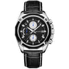 Men's Watch Alloy Case Leather Strap Mineral Strengthened Glass Mirror Multi Functional Sports Watch