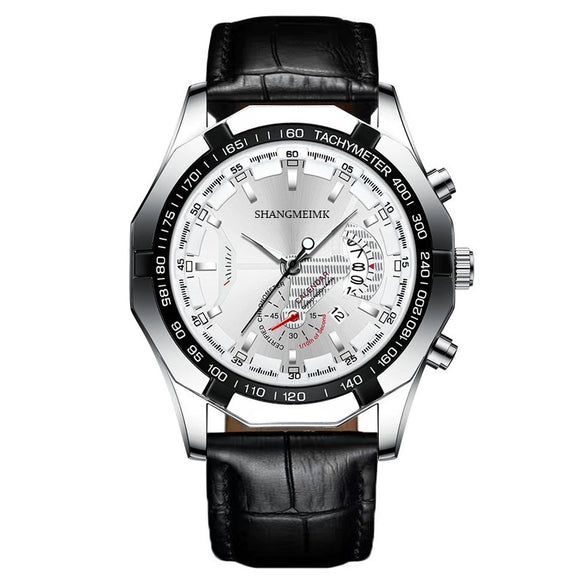 Men's Watch Alloy Case Mineral Reinforced Glass Mirror Imitation Leather Strap Stainless Steel Buckle Round Dial Fashion Style