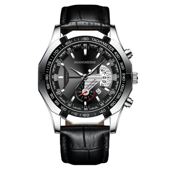 Men's Watch Alloy Case Mineral Reinforced Glass Mirror Imitation Leather Strap Stainless Steel Buckle Round Dial Fashion Style