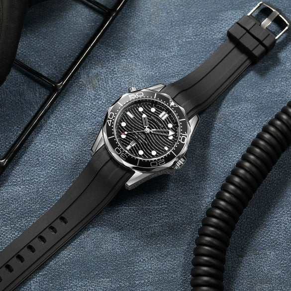Men's Watch Alloy Case Silicone Strap Round Dial Fashion Seahorse Design