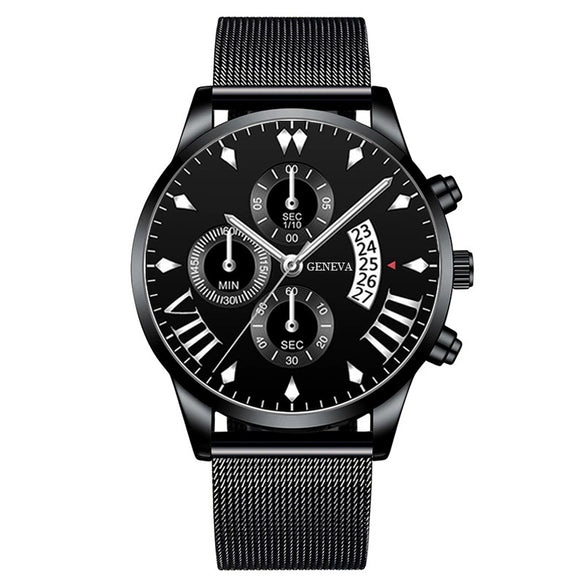 Men's Watch Alloy Case Stainless Steel Strap Round Dial Business Style
