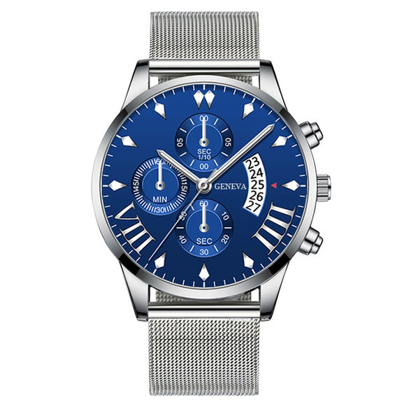 Men's Watch Alloy Case Stainless Steel Strap Round Dial Business Style