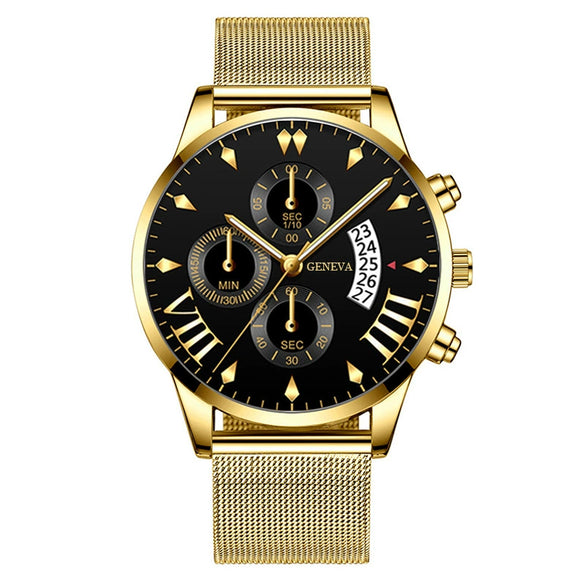Men's Watch Alloy Case Stainless Steel Strap Round Dial Business Style