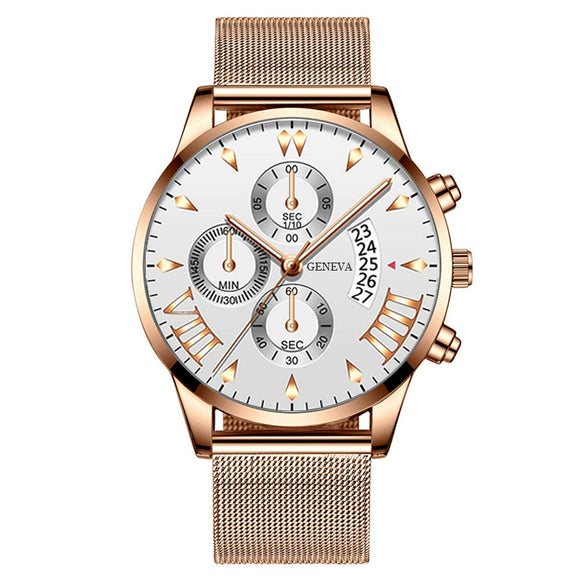 Men's Watch Alloy Case Stainless Steel Strap Round Dial Business Style
