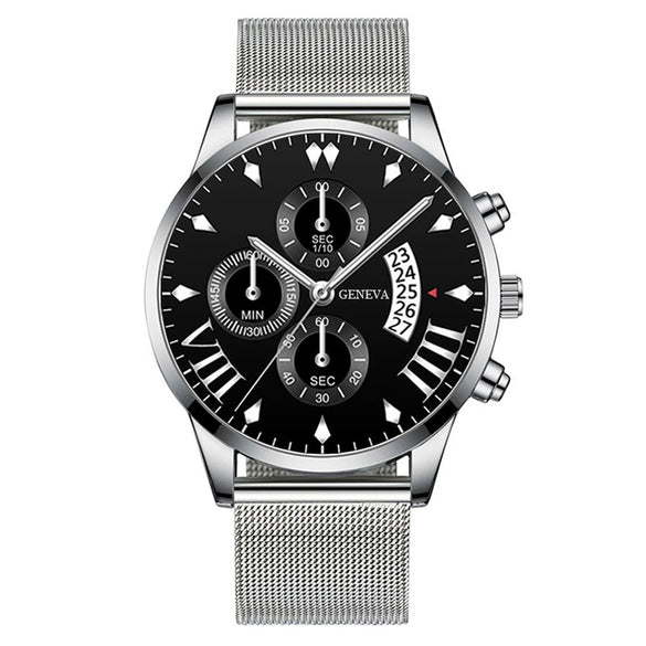 Men's Watch Alloy Case Stainless Steel Strap Round Dial Business Style