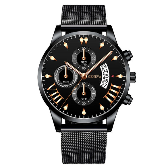 Men's Watch Alloy Case Stainless Steel Strap Round Dial Business Style