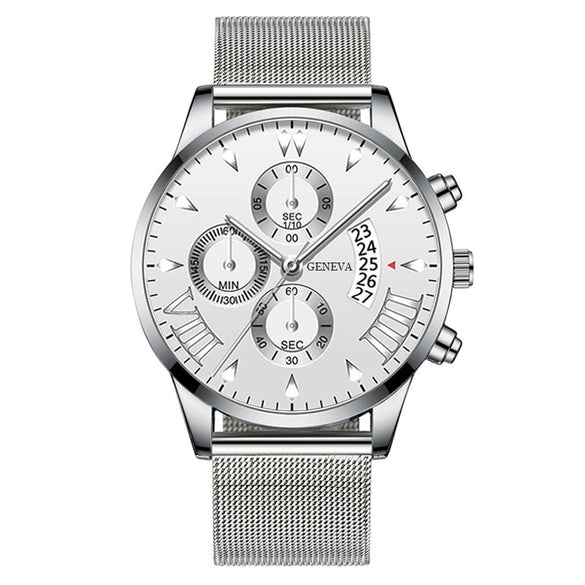 Men's Watch Alloy Case Stainless Steel Strap Round Dial Business Style