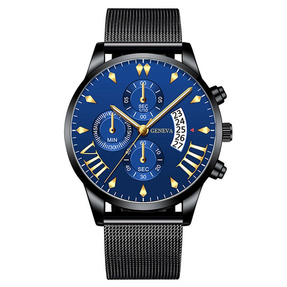 Men's Watch Alloy Case Stainless Steel Strap Round Dial Business Style