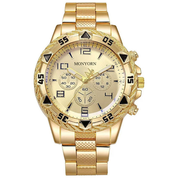 Men's Watch Alloy Case Stainless Steel Strap Round Dial Quartz Business Style