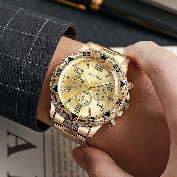 Men's Watch Alloy Case Stainless Steel Strap Round Dial Quartz Business Style