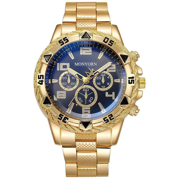 Men's Watch Alloy Case Stainless Steel Strap Round Dial Quartz Business Style