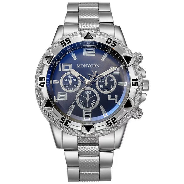 Men's Watch Alloy Case Stainless Steel Strap Round Dial Quartz Business Style
