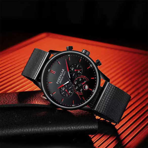 Men's Watch Alloy Stainless Steel Sapphire Crystal Glass Mirror Round Waterproof Luminous Multifunctional Quartz Leisure