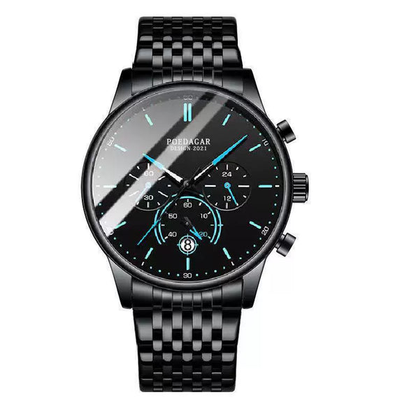 Men's Watch Alloy Stainless Steel Sapphire Crystal Glass Mirror Round Waterproof Luminous Multifunctional Quartz Leisure