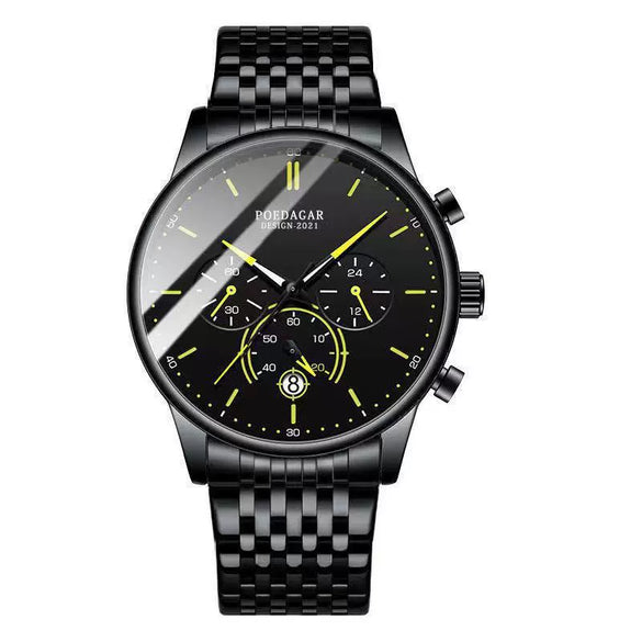 Men's Watch Alloy Stainless Steel Sapphire Crystal Glass Mirror Round Waterproof Luminous Multifunctional Quartz Leisure