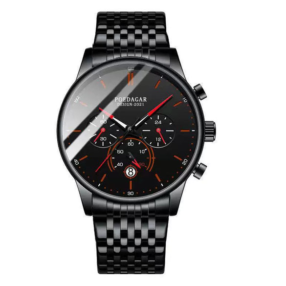 Men's Watch Alloy Stainless Steel Sapphire Crystal Glass Mirror Round Waterproof Luminous Multifunctional Quartz Leisure