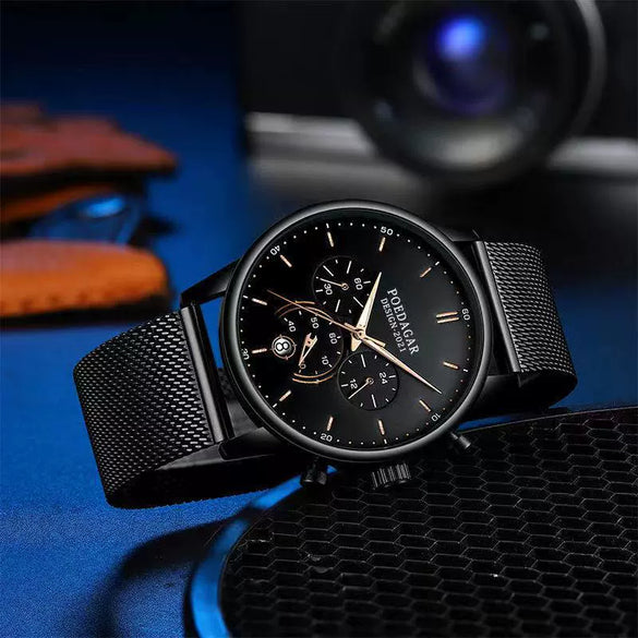 Men's Watch Alloy Stainless Steel Sapphire Crystal Glass Mirror Round Waterproof Luminous Multifunctional Quartz Leisure