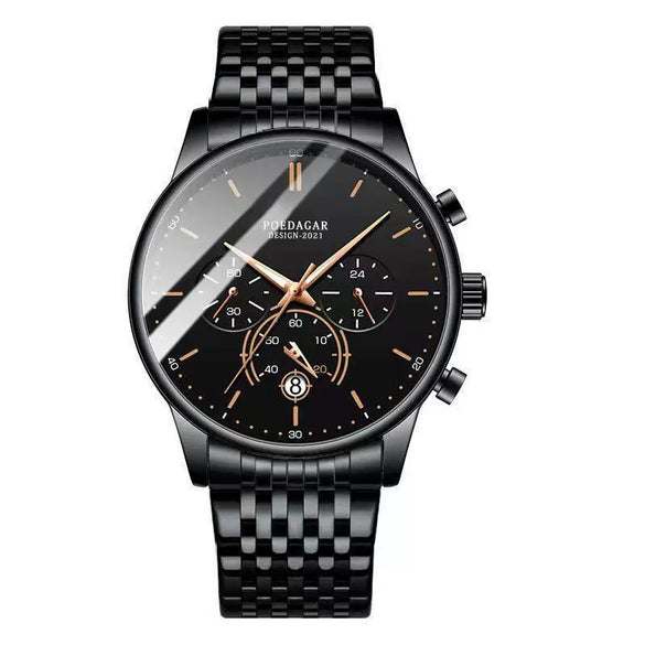Men's Watch Alloy Stainless Steel Sapphire Crystal Glass Mirror Round Waterproof Luminous Multifunctional Quartz Leisure