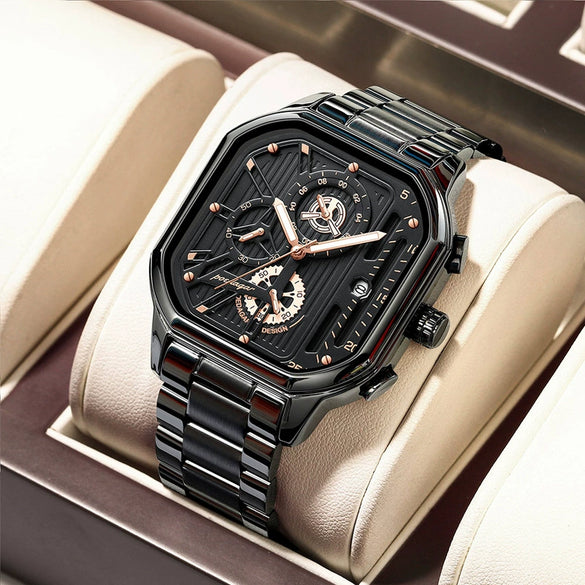 Men's Watch Alloy Stainless Steel Square Waterproof Multifunctional Luminous Movement