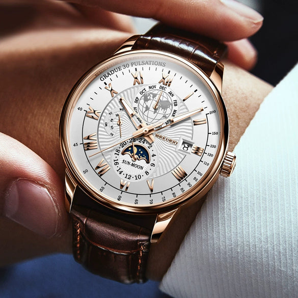 Men's Watch And Belt Set Alloy Case Imitation Leather Strap Round Dial Business Style