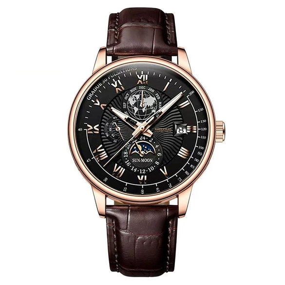 Men's Watch And Belt Set Alloy Case Imitation Leather Strap Round Dial Business Style