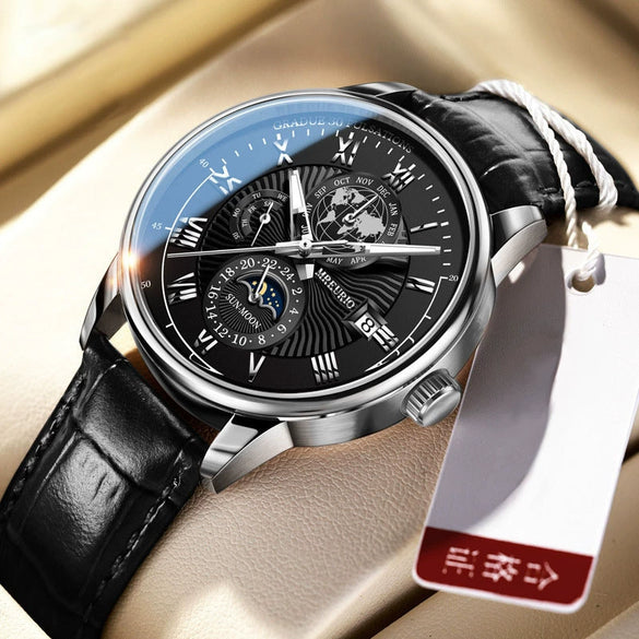 Men's Watch And Belt Set Alloy Case Imitation Leather Strap Round Dial Business Style
