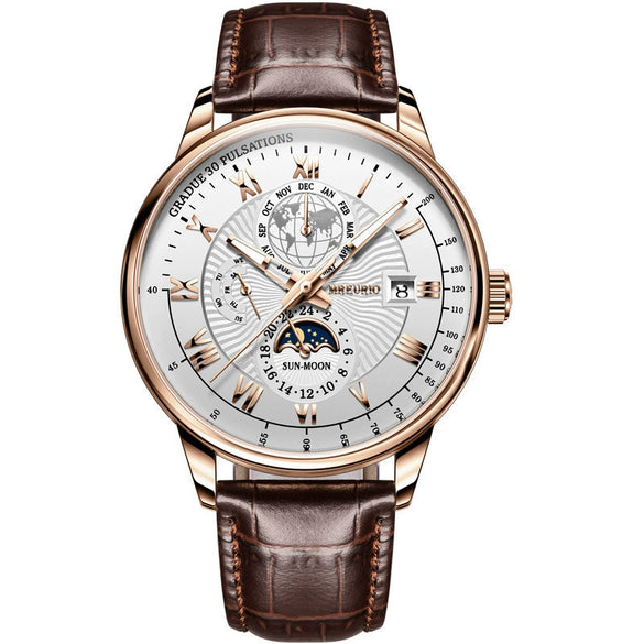 Men's Watch And Belt Set Alloy Case Imitation Leather Strap Round Dial Business Style