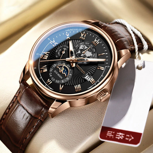 Men's Watch And Belt Set Alloy Case Imitation Leather Strap Round Dial Business Style
