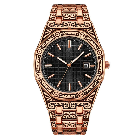 Men's Watch Metal Mineral Strengthened Glass Mirror Octagonal Round Luminous Leisure Style